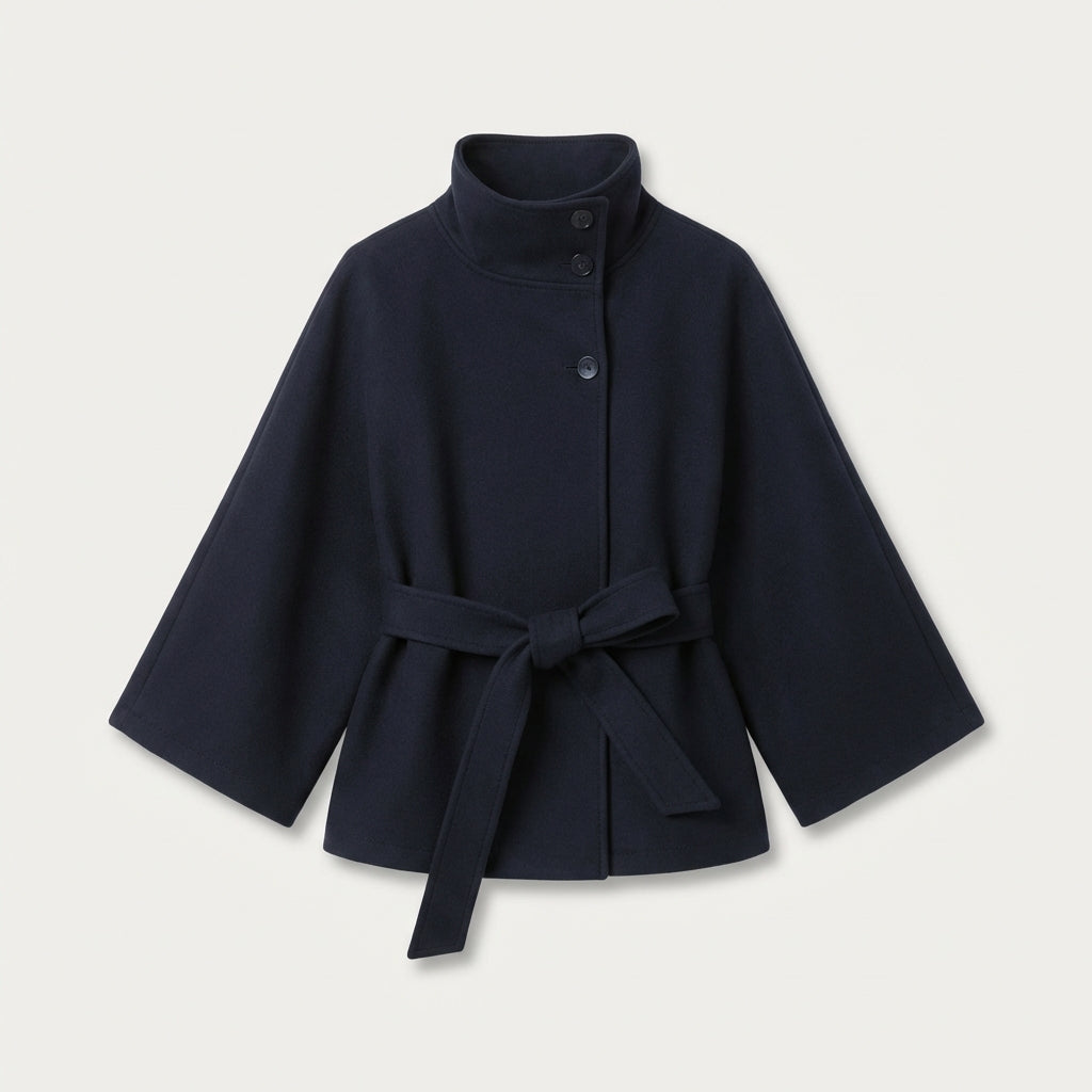 Manteau court en laine ceinturé femme