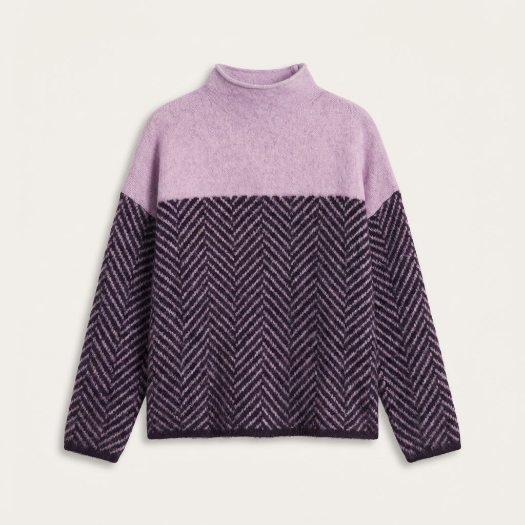 Pull femme col montant motif chevron