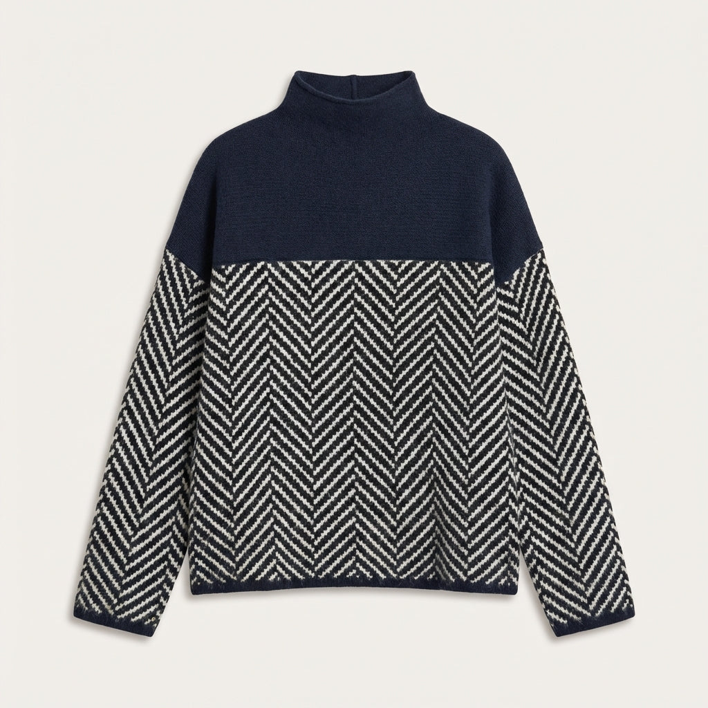 Pull femme col montant motif chevron