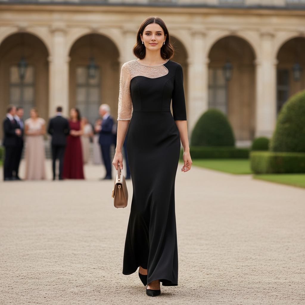 Robe de soirée col bijou femme
